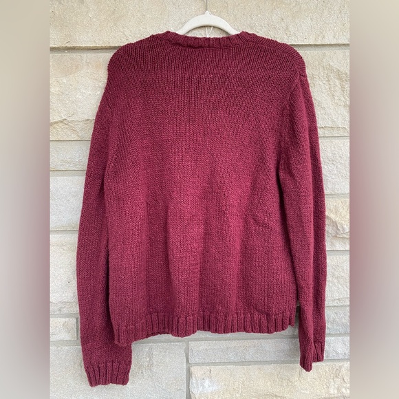Vtg Cherokee Maroon Floral Detail Grandma Cottagecore Thick Knit Cardigan Sz L - Picture 10 of 10